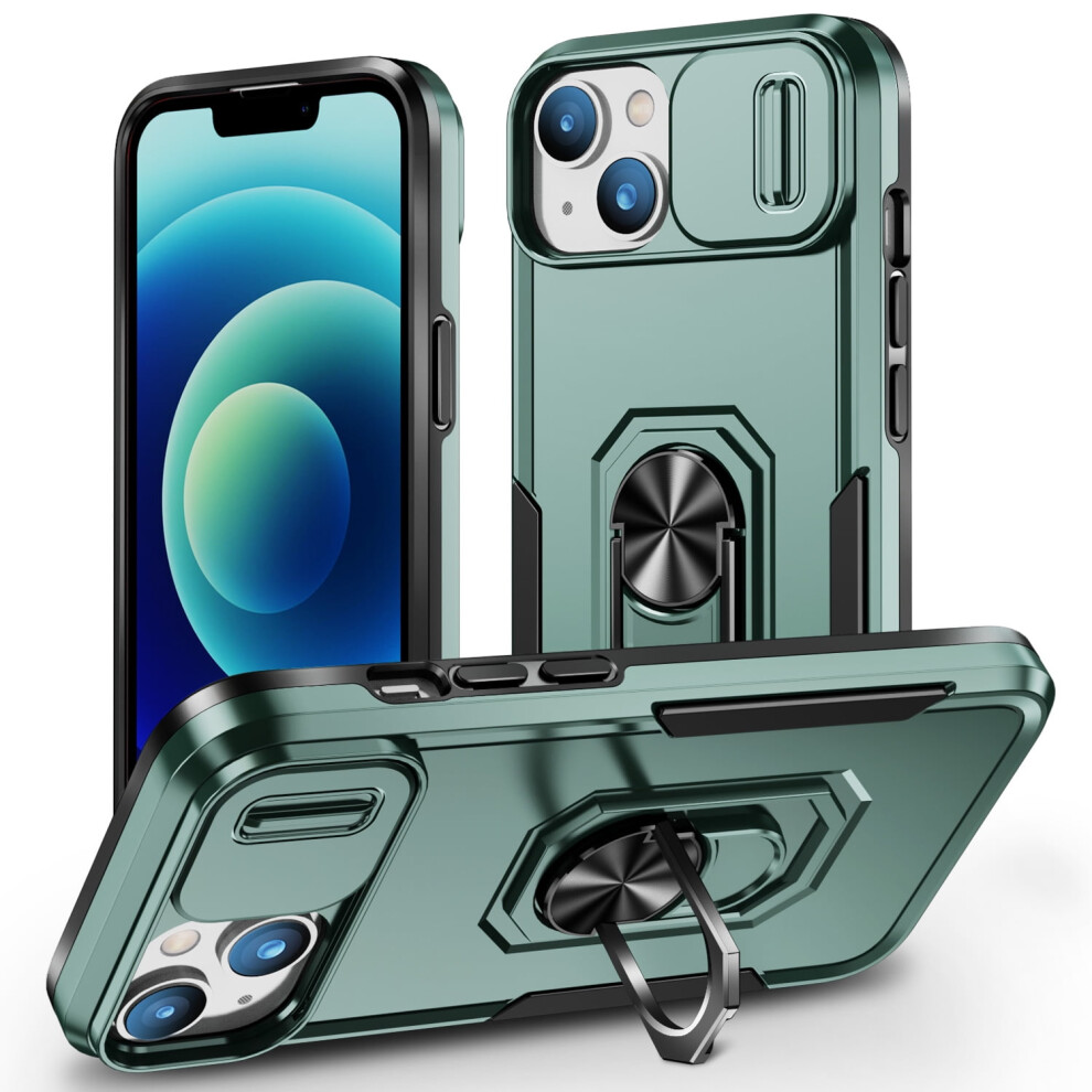 Iphone 14 Plus Hard Case With Camera Cover Kickstand Green 9418476008115