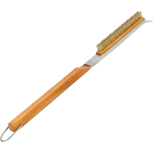 Pizza Oven Brush with Brass Bristles and Scraper 53cm