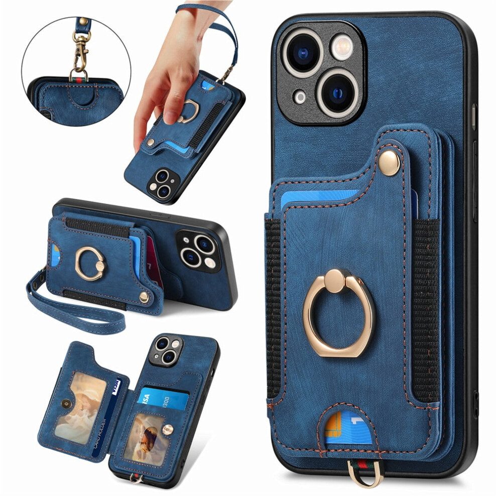 Iphone 15 Wallet Case Pu Leather Flip Folio Blue 941196035943