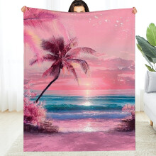 Hawaiian Beach Flannel Blanket Vibrant Pink 40x50in