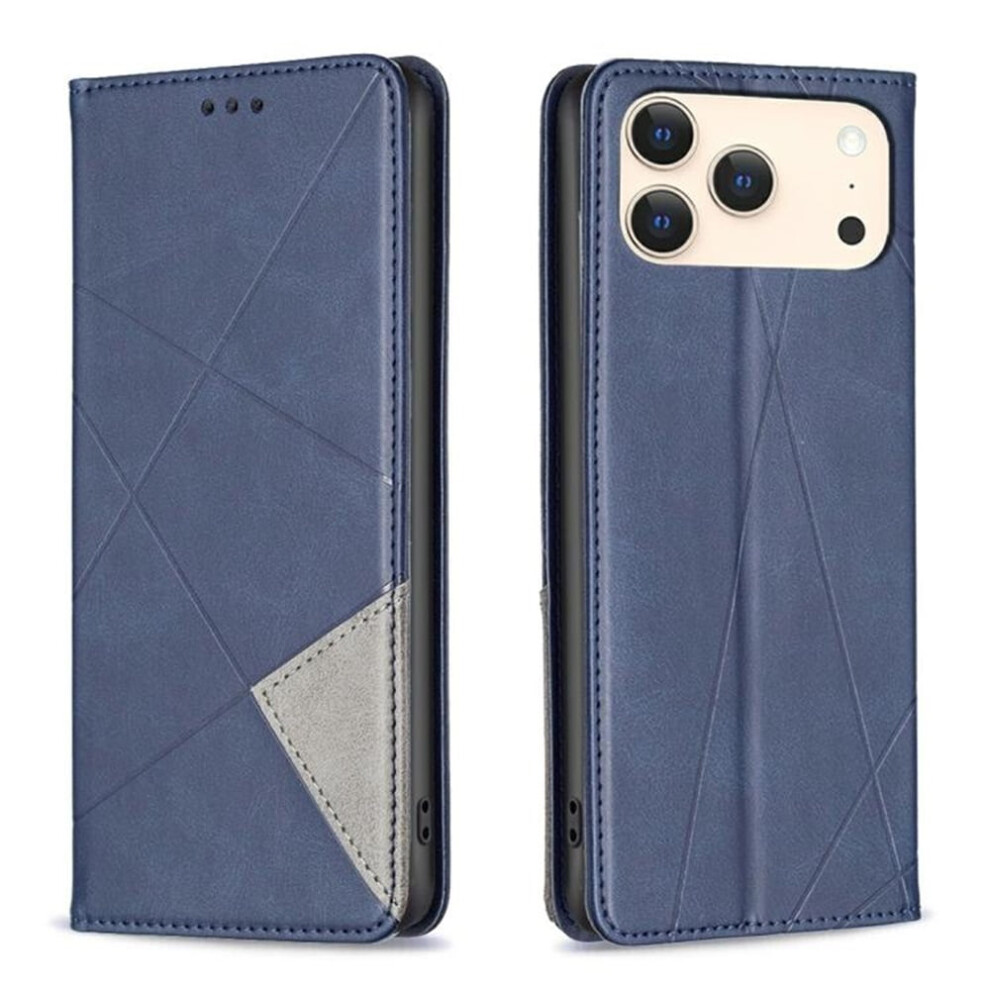 Rhombus Flip Wallet Case For Iphone 17 Pro Leather Blue 9152228989931