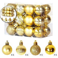 Mini Christmas Tree Ball Ornaments Gold Satin Shiny Glitter