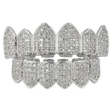 Silver Plated Cubic Zirconia Mouth Teeth Pair