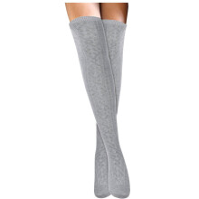 Women's thigh-high cotton socks with lace knit warmth