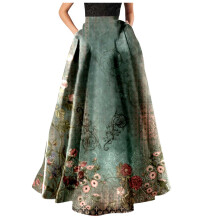 Lime Green Floral Maxi Skirt for Women XXL