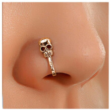 Skull Clip-On Nose Ring Gold Tone One Piece