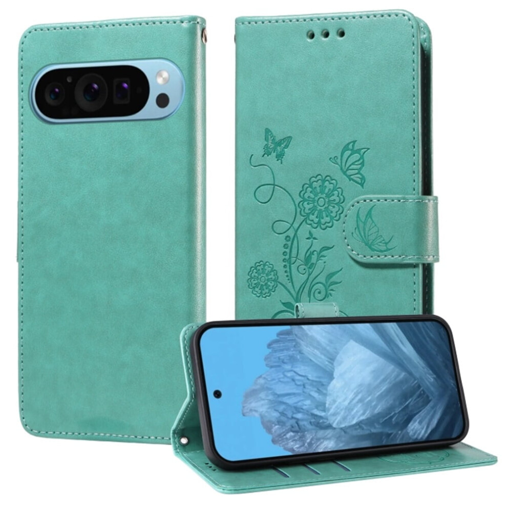 Google Pixel 9 Leather Case With Butterfly Flower 9130661380027