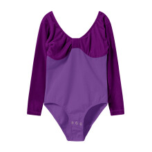 Girls' velvet ballet leotard long sleeve one piece purple