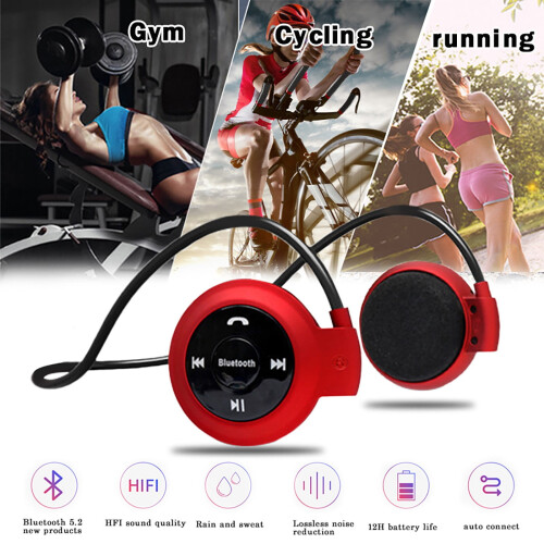 Red Bluetooth Sports Headphones wrap-around foldable with