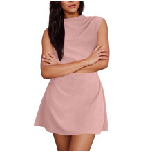 Pink sleeveless junior dress faux satin crew neck XS