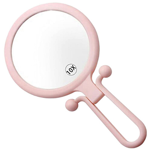 Handheld Magnifier Mirror Pink 10X Double-Sided