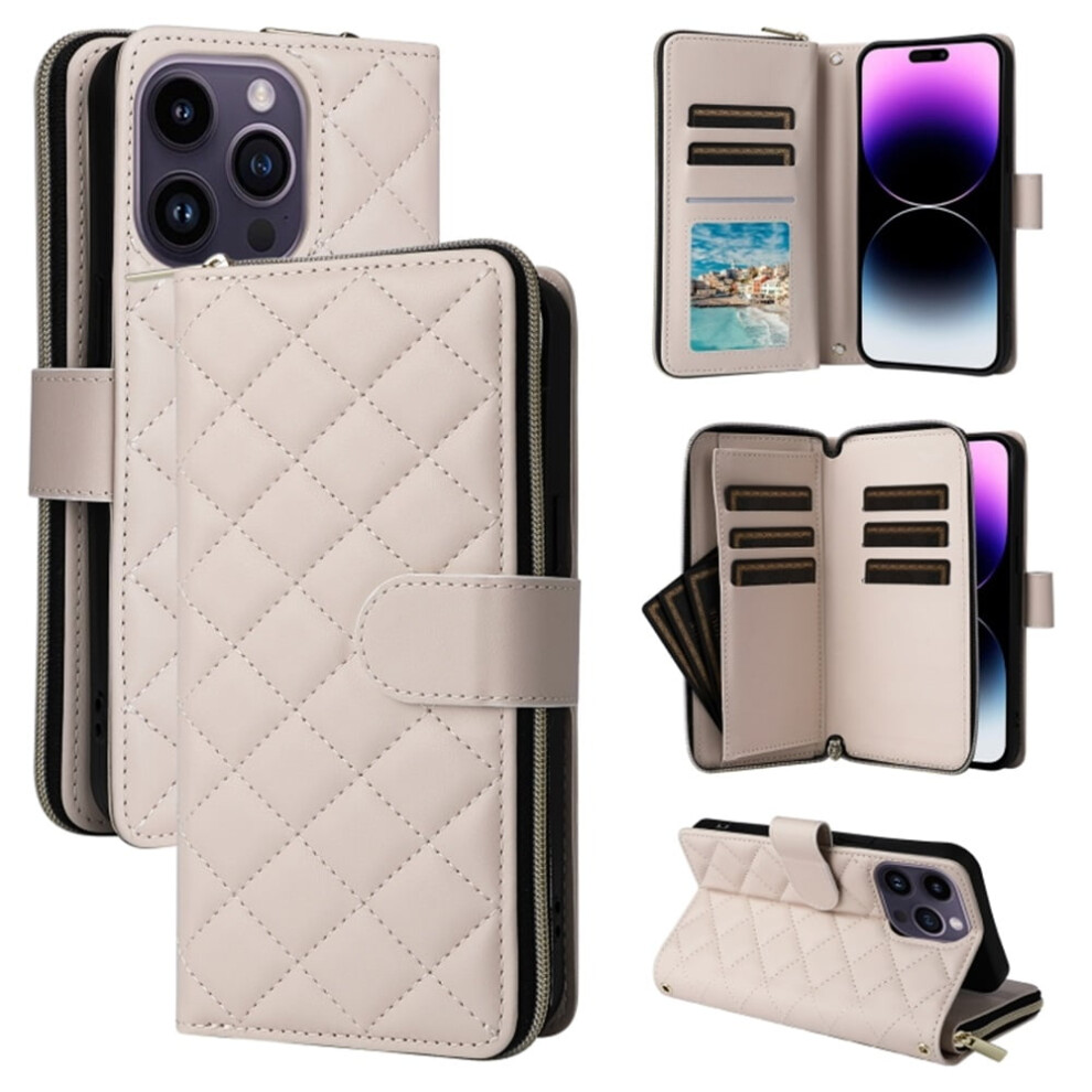 Magnetic Flip Wallet Case For Iphone 14 Pro Beige With Cream 9170372585137