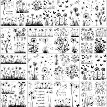 Rub-On Transfer Stickers Black White Dandelion Butterfly