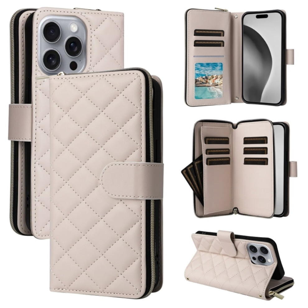 Magnetic Flip Wallet Case For Iphone 15 Pro Beige Cream 9170372592746