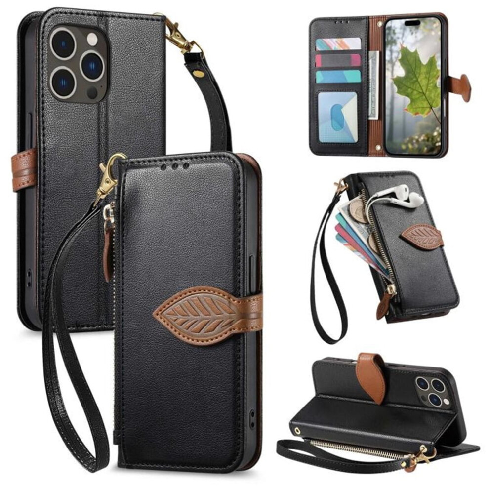 Leather Flip Wallet Case For Iphone 14 Pro Â Black 9170372590575