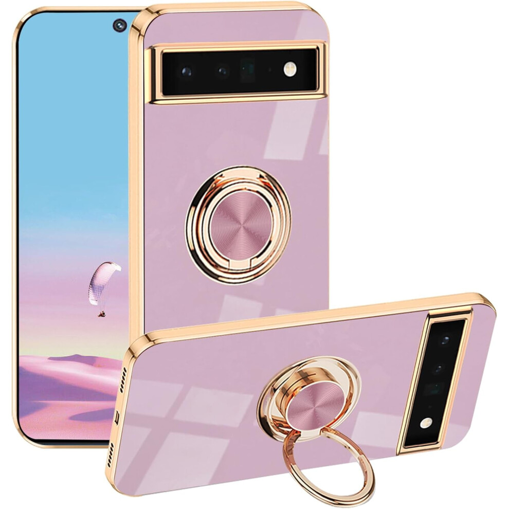 Google Pixel 6A Case Slim Silicone Ring Holder With Magnet Gold 9130661393447
