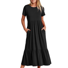 Abito estivo da donna casual a maniche corte con scollo rotondo e vestibilità ampia