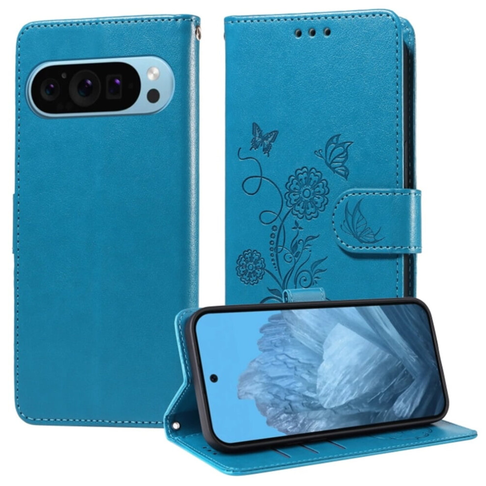Google Pixel 9 Leather Case With Butterfly Flower Embossing 9170372606337