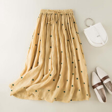 Women's Plus Size Vintage Elastic Waist Flowy A-Line Maxi Skirt With Lined Inner Layer, Retro Loose Fit Stretchy Casual Skirt