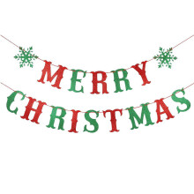 Christmas paper banner with glitter 'Merry Christmas' sign,