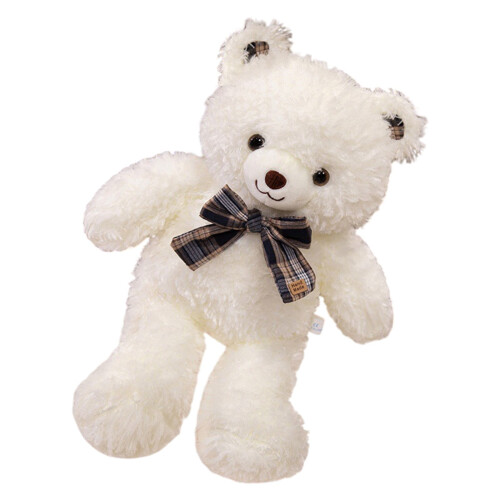 Pluche knuffelbeer met strik, wit, 35,5 cm