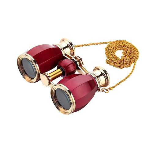 Red Opera Glasses Binoculars with Gold Chain 3X