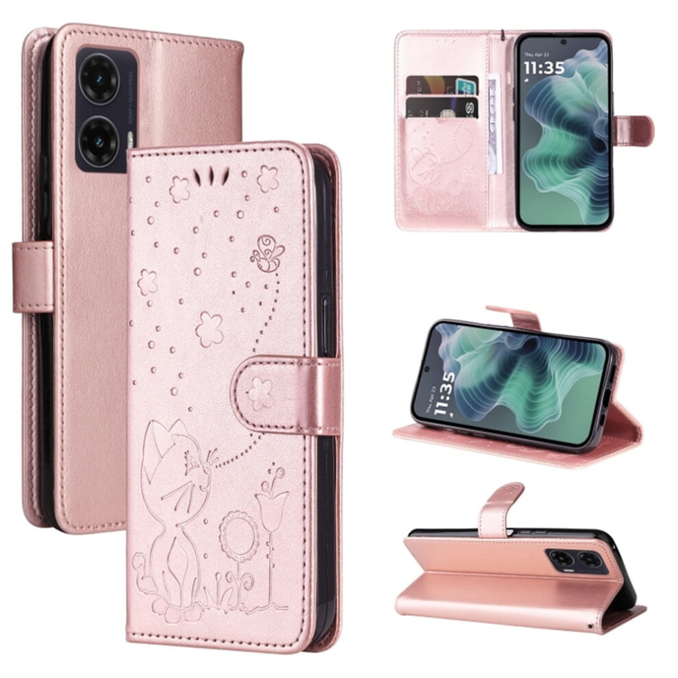 Pu Leather Flip Wallet Case For Motorola Moto G35 6.7 Pink 9130661396356