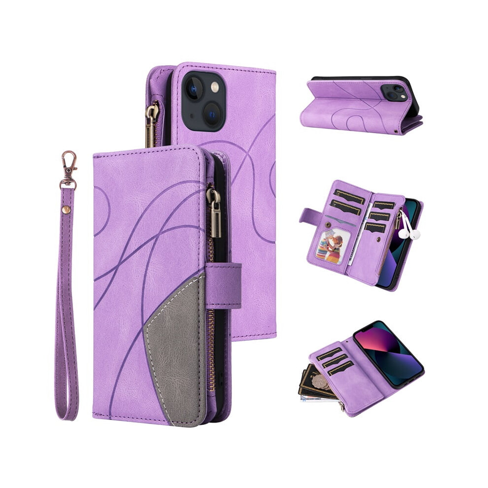 Iphone 13 Wallet Case Pu Leather 9-Card Holder With Purple 9130661398824