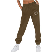 Damen-Jogginghose mit Fleecefutter, einfarbig, Herzmuster, 1 Paar
