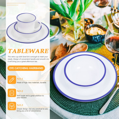 Dinnerware Set White Blue 1 Person 1