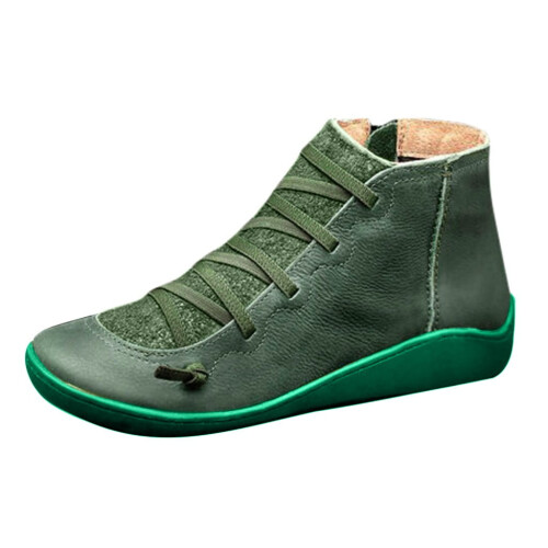 Botas femininas vintage de cano curto com zíper lateral, impermeáveis e com arco.