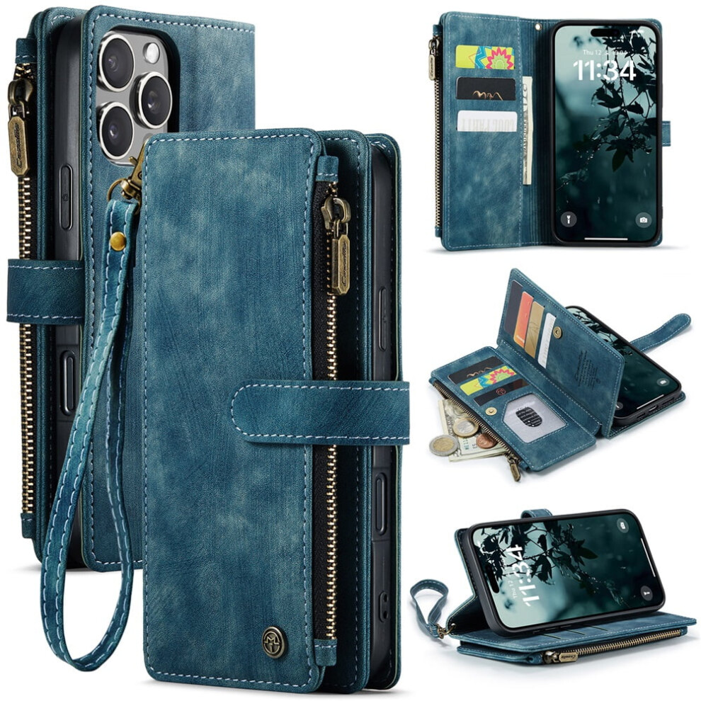Caseme Iphone 16 Pro Max Wallet Case Pu Leather Blue 9170372608607