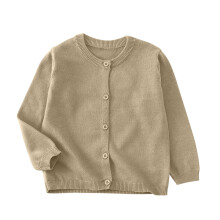 Gebreid vest met lange mouwen en knoopsluiting voor kinderen, kaki van kleur.