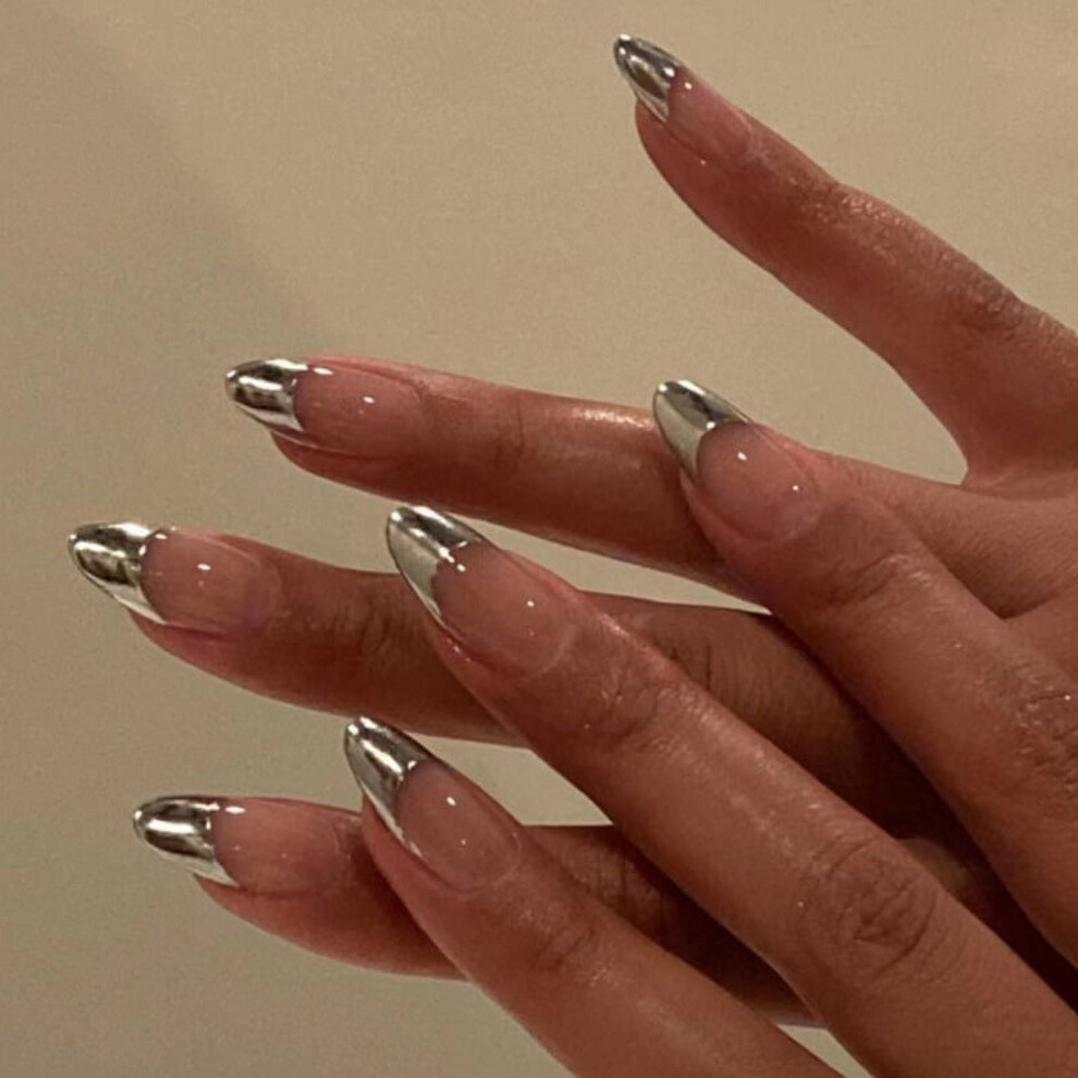 Fake Nails Medium Almond French Tips 24 pcs