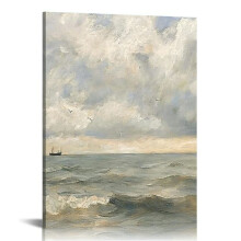 Lerretsbilde av hav og sjølandskap Vintage landskapsdekor 30x43 cm