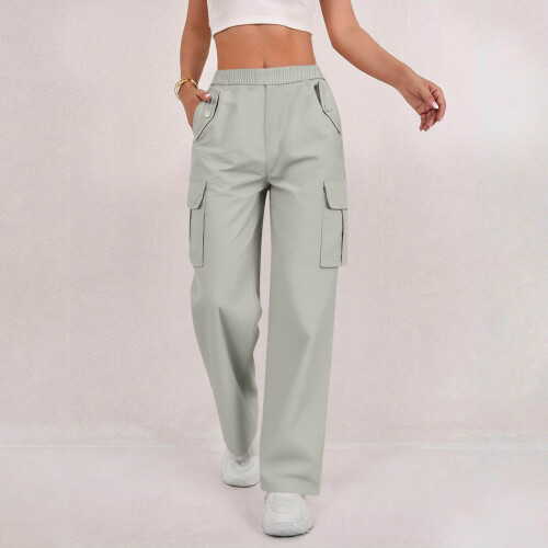 Damen-Cargohose mit elastischem Bund und Knopfleiste vorne