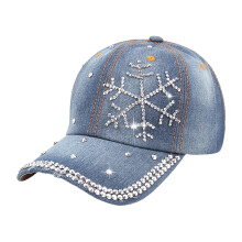 Damen-Baseballkappe aus Denim mit UV-Schutz und Strasssteinen