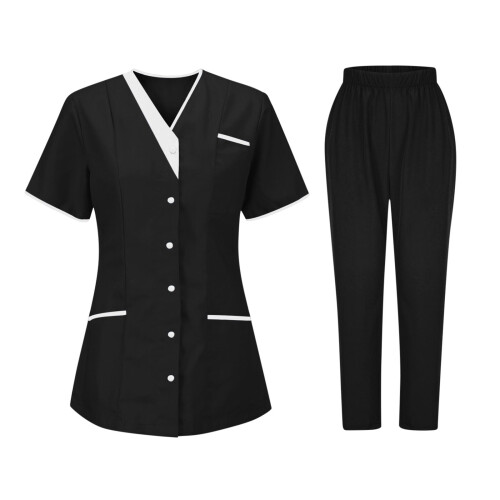 Women's V-Neck Scrub Set Black XL