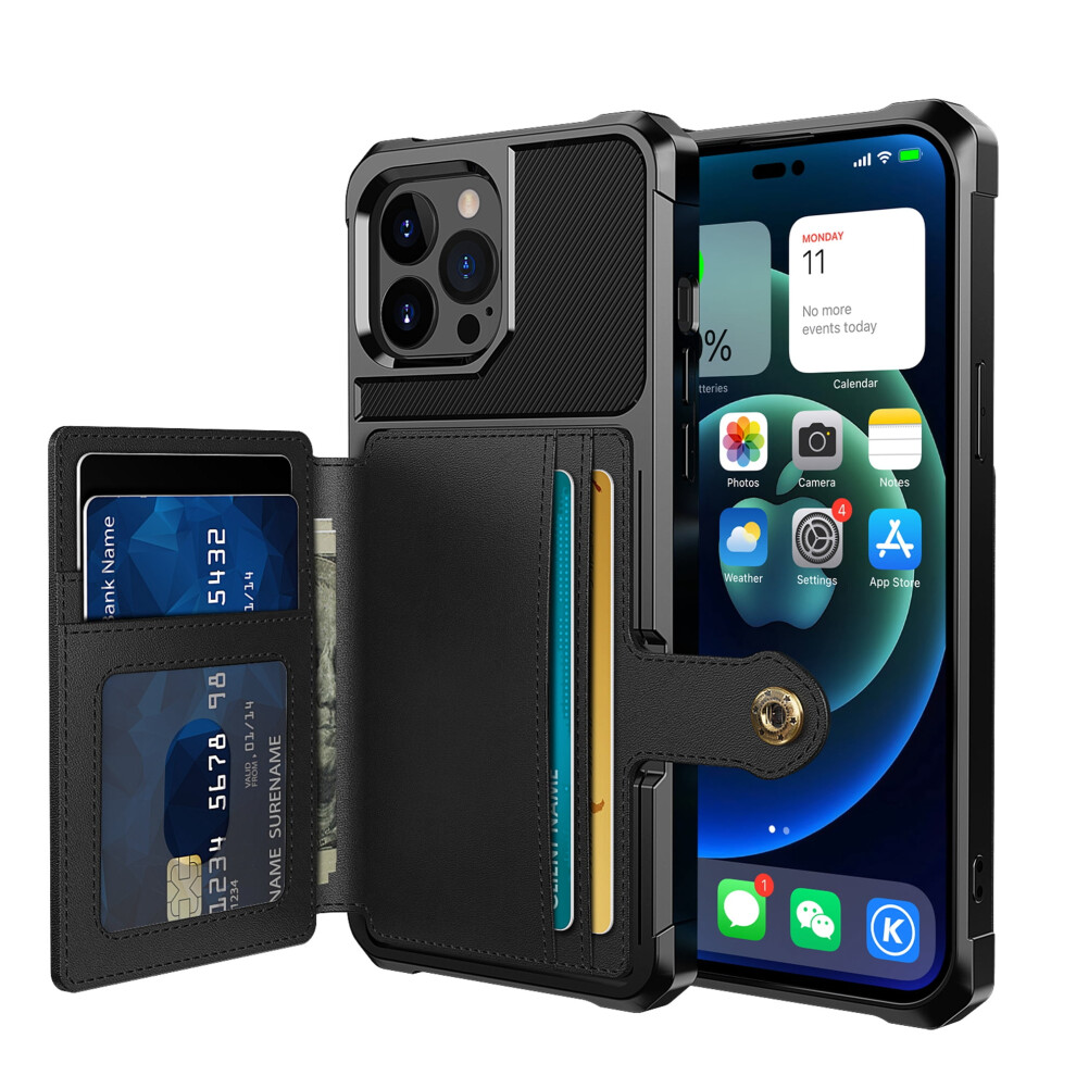 Iphone 14 Pro Wallet Case Shockproof Pu Leather Black 9087558909949