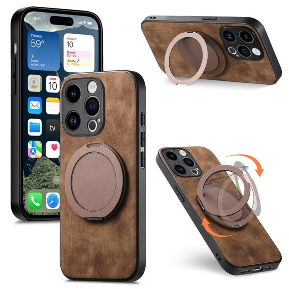 Iphone 13 Pro Max Retro Leather Rotating Stand Case Brown 9165521163472