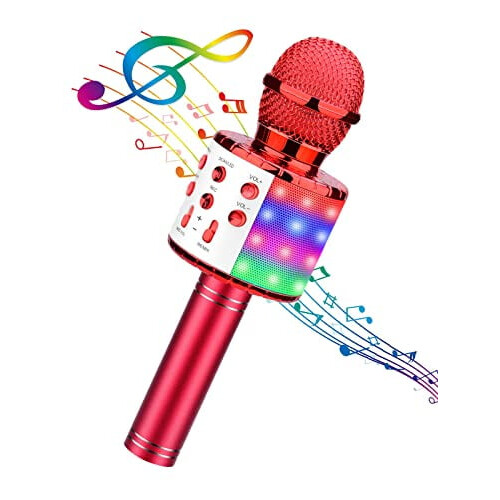 Wireless Karaoke Microphone with LED Lights 4-in-1 Red