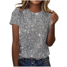 Women's Sparkle Print Short Sleeve T-Shirt Round Neck