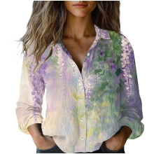 Top de mujer de manga larga con estampado floral vintage y escote en V.