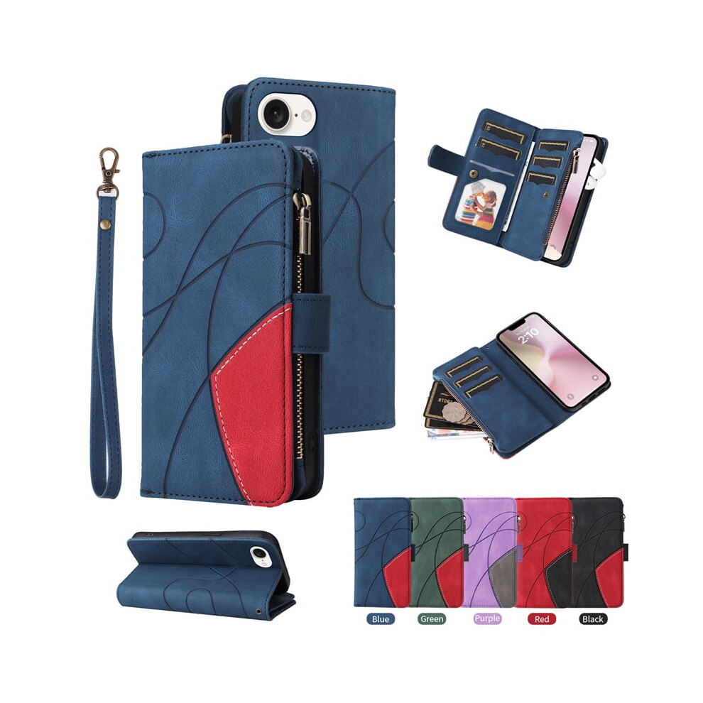 Iphone 16E Wallet Case Magnetic Pu Leather 9-Card Blue 9180435657343