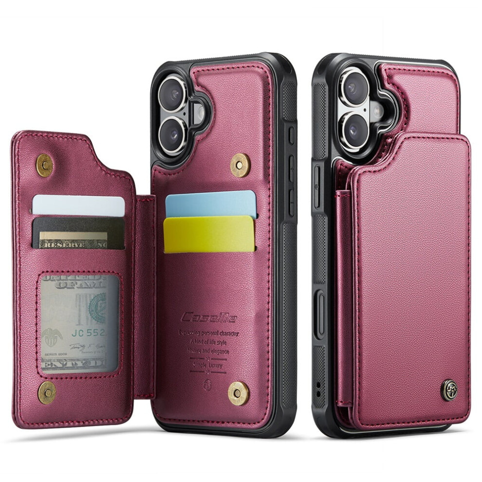 Caseme Leather Wallet Case For Iphone 16 6.1 Inch Wine Red 9087558912345