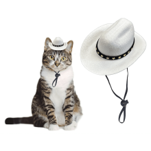 Dog Cowboy Hat White Small Adjustable Chin Strap