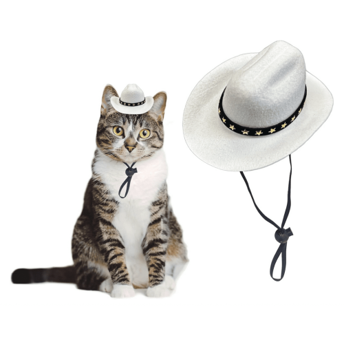 Dog Cowboy Hat White Small Adjustable Chin Strap