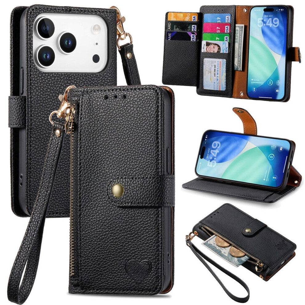 Leather Wallet Phone Case For Iphone 17 Pro With Zipper 9180435657602