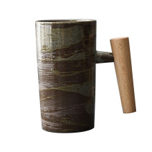 Ceramic Mug Nordic Earth Retro Stoneware Wooden Handle 250ml