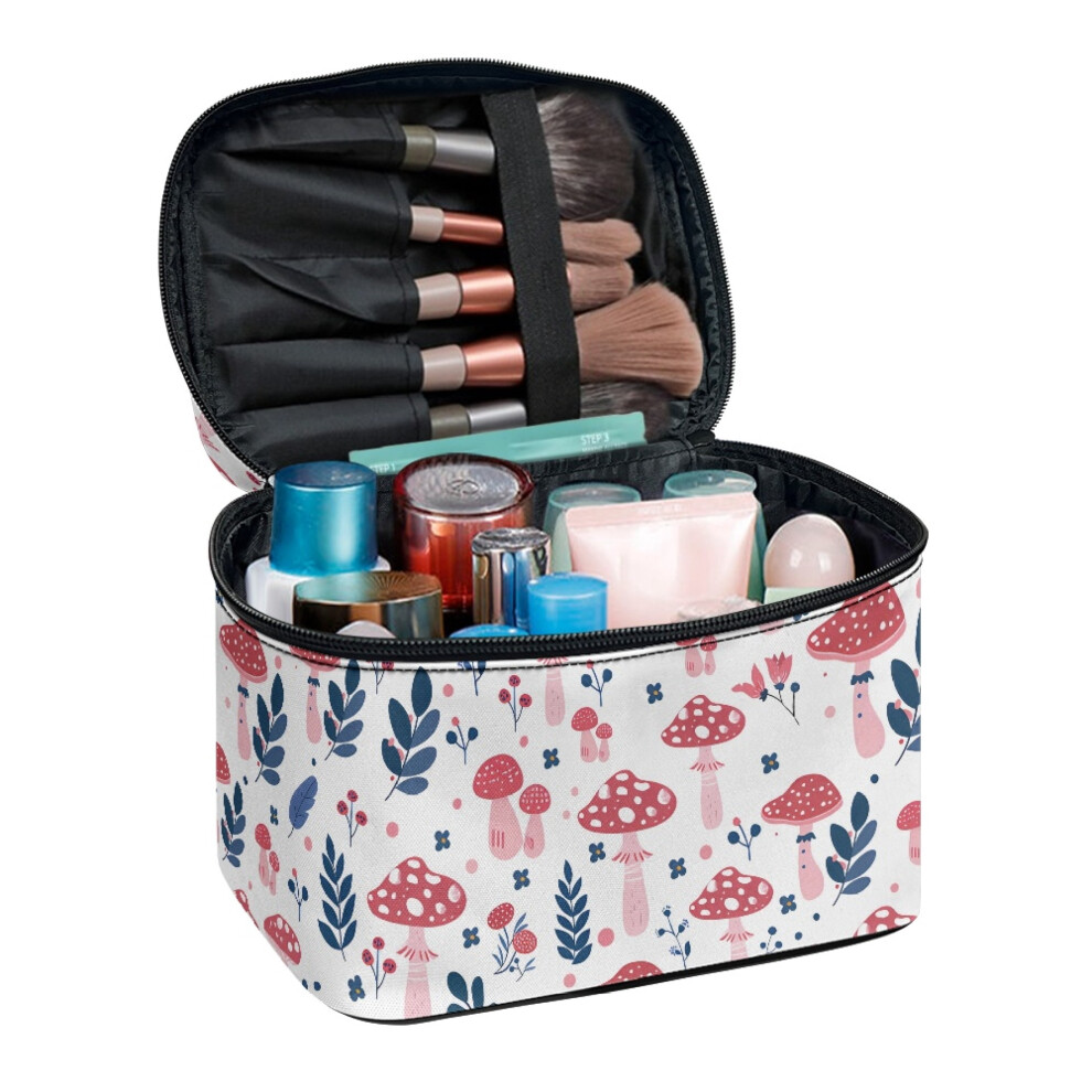 Mushroom cosmetic bag portable with zipper handle